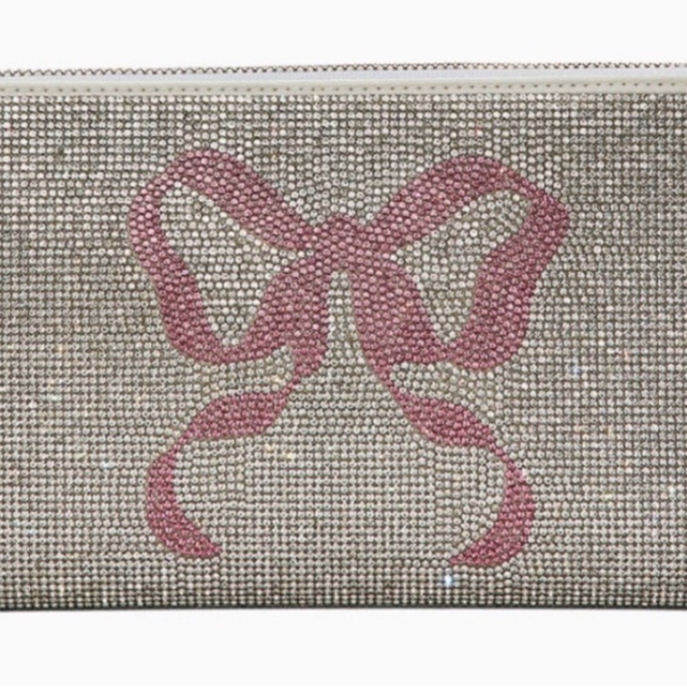Elegant Bow Crystal Clutch in Pink and Silver